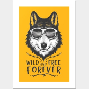 Wolf with Glasses. Wild and Free Forever. Posters and Art